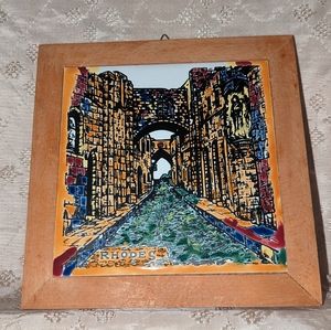 Hand painted tile spoon rest or decor. "Rhodes"